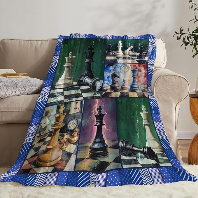 Yibuda Chess Blanket Chess Board Flannel Plush Throw Blanket Cozy Board Game Decor Fleece Stuff Blanket Gifts for Lover Girls Boys Kids Adults Women Bed Travel 50"x60"