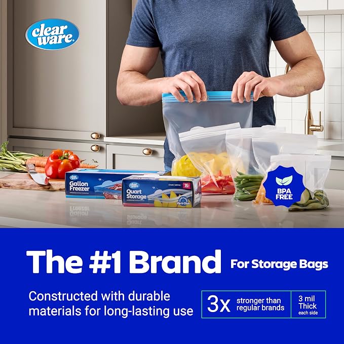 2 Gallon Storage Bags, Double Zipper Seal - 120 Count, (4 Packs of 30) Resealable Thick Plastic Food Storage Bag, BPA Free - Resealable Containers for Lunch, Snacks, Meals