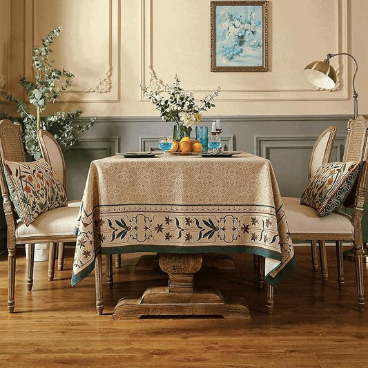 patdrea Designer French Rectangular Tablecloth,Beige Anti-Wrinkle Durable Floral Farmhouse Table Cloth,Decor Tables Covers for Kitchen Dining,Tea Party,Christmas,Thanksgiving,55"x87"-Fram