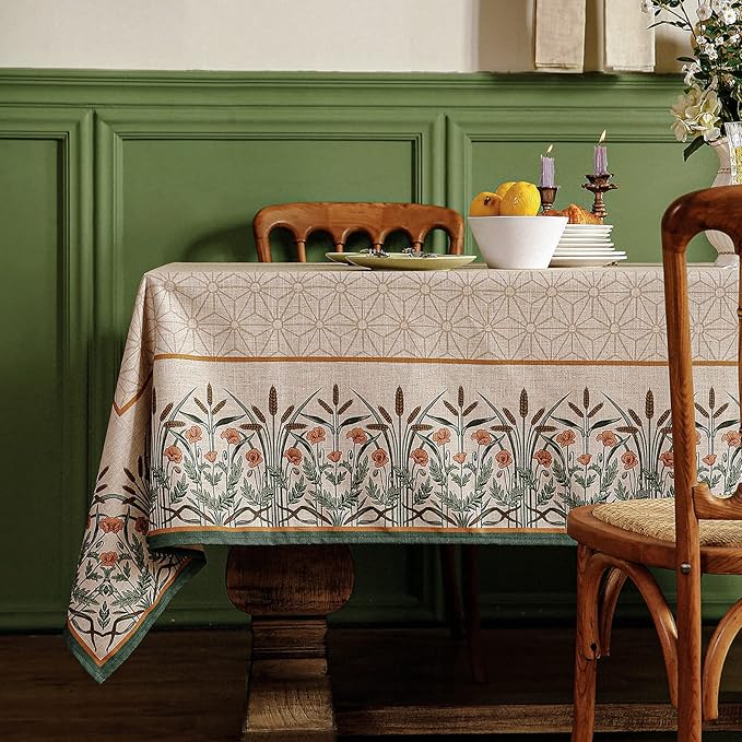 patdrea Designer French Light Brown Long Rectangle Table Cloth,Linen Floral Durable Breathable Tablecloth,Decorative for Kitchen Dining,Parties,Tea Party,Christmas,Thanksgiving,63"x102"-Cudillero