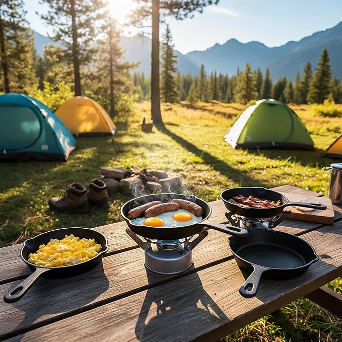 Hiceeden 4 Pack Small Cast Iron Skillet, 5-1/2 Inch Frying Pans with Double Drip-Spouts for Stove, Oven, Grill Safe, Indoor and Outdoor Use, Non-stick