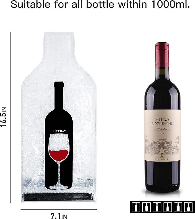 10 Set Reusable Wine Bags for Travel Wine Protector Travel Bag by LIVEBAY | Bottle Travel Case, Unbreakable Wine Sleeve, Leak Proof Wine Bag, Double Layer Bubble Protector for Airplane Suitcase