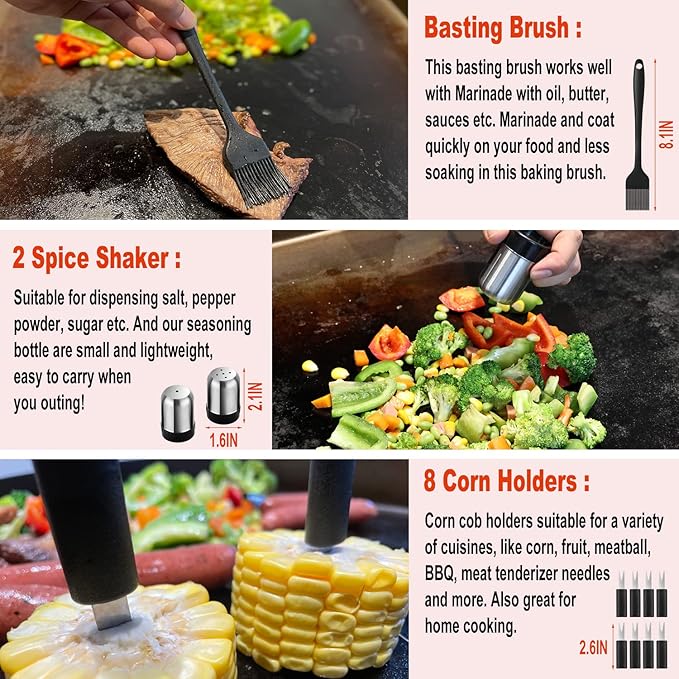 N NOBLE FAMILY 38PCS Flat Top Grill Accessories Set - Must Have for Your Outdoor with Professional Griddle Spatula, Cleaning Kit, Grill Basting Cover - Ideal Griddle Gift for Men Women