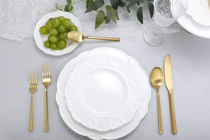 DEACORY Silverware Set Flatware Set Matte Gold Cutlery Set Heavy Hexagon Handle Stainless Steel 60 Pieces Dishwasher Safe Service for 12