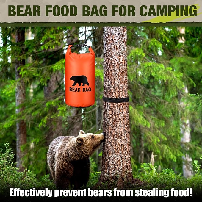 Foilswirl 1 Set Bear Food Bag for Camping Ultralight Food Hanging System Includes Waterproof Bear Bag, Nylon Ropes, Hooks for Camping Backpacking