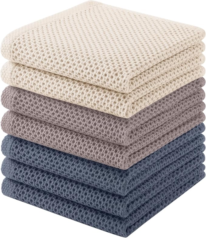 Homaxy 100% Cotton Waffle Weave Kitchen Dish Cloths, 7-Pack, Mixed Color | 12 x 12 Inches, Ultra Soft Absorbent Dish Towels, Quick Drying Dish Rags with Hanging Loop
