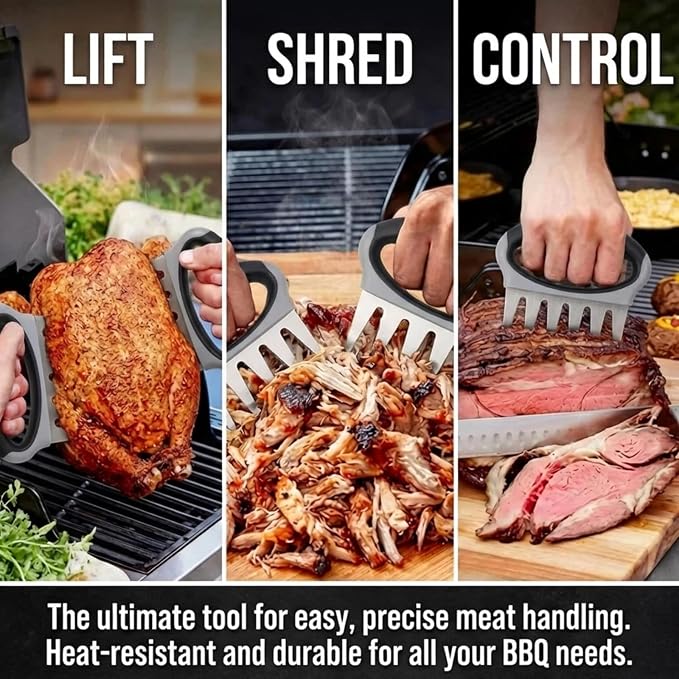 Meat Shredder Claws for Chicken & Pulled Pork Heavy Duty Meat Claws with Non-Slip Handle, BBQ Shredding Tool for Smoker, Grill & Kitchen