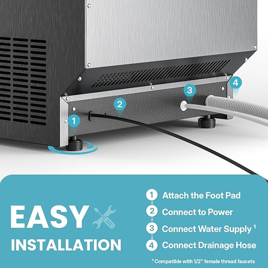Manastin Commercial Ice Maker, 100lbs/24H Large Ice Machine with 33lbs Storage Capacity, Under Counter Ice Maker with Water Filter, for Home & Bar, Self-Cleaning, Timer, 50 Ice Cubes/15 Mins
