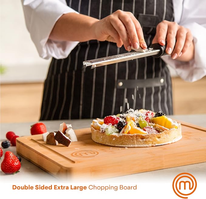 MasterChef Bamboo Cutting Board for Kitchen, Butcher Block Countertop, Large Chopping Board Wood 18" x 12", Natural, Organic & Food Safe Surface, Reversible Wooden Cutting Board with Juice Groove