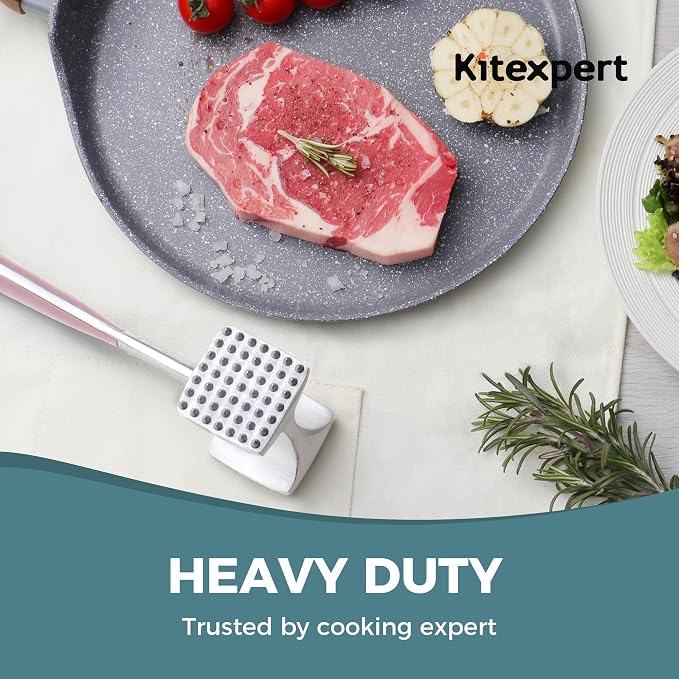 KITEXPERT Meat Tenderizer Hammer with Comfortable-Grip Handle, Dual-side Mallet for Kitchen, Heavy Duty Pounder For Tenderizing Steak, Beef and Fish, Pink