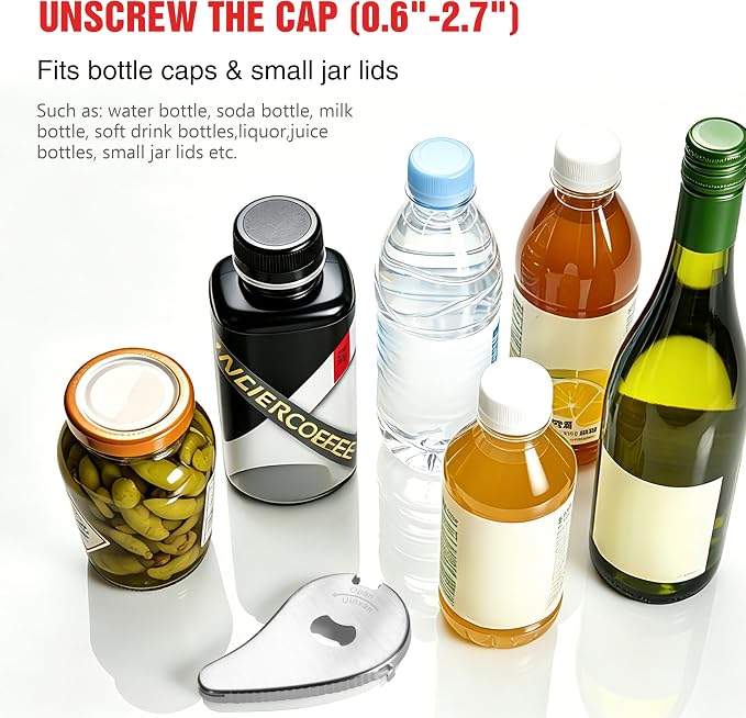 Uinxan 5 in 1 Bottle Opener for Seniors with Arthritis & Weak Hands | Opens Vacuum Seals, Water, Small Jar Lids(0.6"-2.7"), Beer Caps, Pull Tabs–Multi Portable Tool for Elderly/Women/Men (Silver)