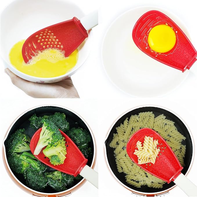 pack of 2, Red, Multifunctional cooking gadgets, 6 in 1 cooking utensils Slotted Spoon, 356°F Heat Resistant kitchen gadgets, Egg Separator, Cooking, Draining, Mashing, Grating, Cooking spoon