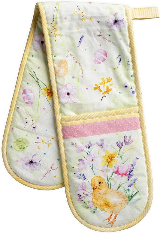 Maison d' Hermine Double Oven Mitts 100% Cotton Double Oven Glove (7"x35") | Heat Resistant BBQ Cooking Gloves with Loop Baking Grilling Kitchen Hotel Home Farmhouse Spring Summer - Easter Zest