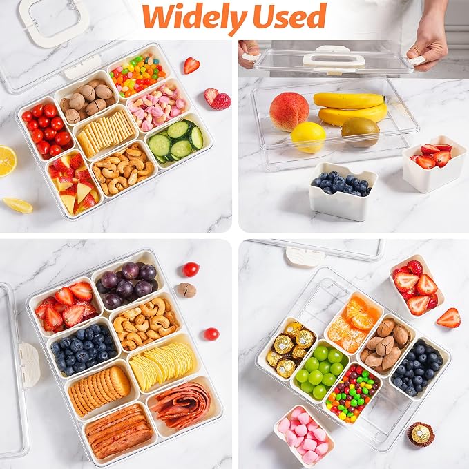 2Pack Snackle Box Containers Dishwasher Safe Divided Serving Tray with Lid | Charcuterie Board for Portable Snack Platters, Clear Organizer with Handle for Fruits Snacks, Perfect for Road Travel