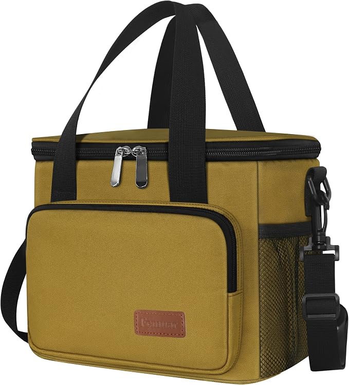 Lunch Bags for Women/Men, Insulated Lunch Bag for Work Office Picnic - Lunch Cooler Bag Leakproof Lunch Box with Adjustable Shoulder Strap - Khaki