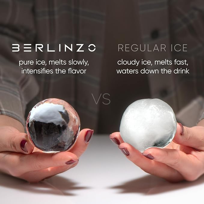 Berlinzo Ice Ball Maker Mold - 4 Clear 2.4in Whiskey Spheres, Non-Electric
