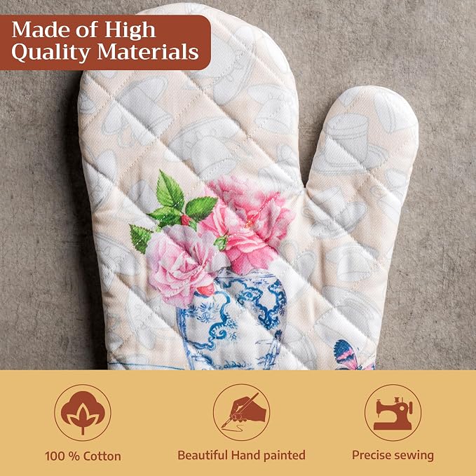 Maison d'Hermine Oven Gloves 100% Cotton Oven Mitt (7" x 13", Pack of 1) | With Loop Heat Resistant BBQ Cooking Gloves Baking Grilling Kitchen Handling Hot Pans Spring Summer - Canton