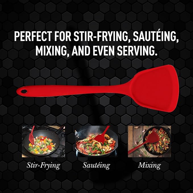 Helen's Asian Kitchen Silicone Wok Turner and Stir Fry Spatula, 13-Inches, Red