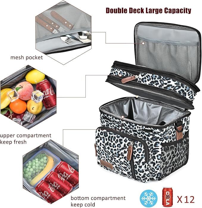 MIYCOO Lunch Bag for Women & Men, Expandable Double Deck Lunch Box, 15L | Leakproof & Waterproof, Portable, Large Soft Insulated Cooler bag for Adult, Work, Camping, Beach, Picnic, Travel