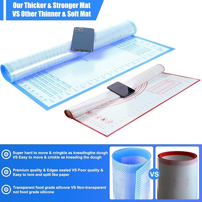 Extra Large Silicone Pastry Mat 36x24 Inch - Nonstick Baking Mats with Measurements, Great for Dough Rolling, Pastry, Pie Crust, Fondant, Cookies, Bread, Pasta, Pizza, Counter Mat