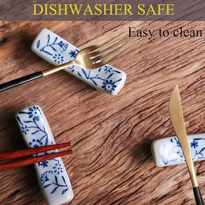Ceramic Chopsticks Holder Set of 5 Blue and White | Porcelain, Chopstick Rest, Fork Stand Holder