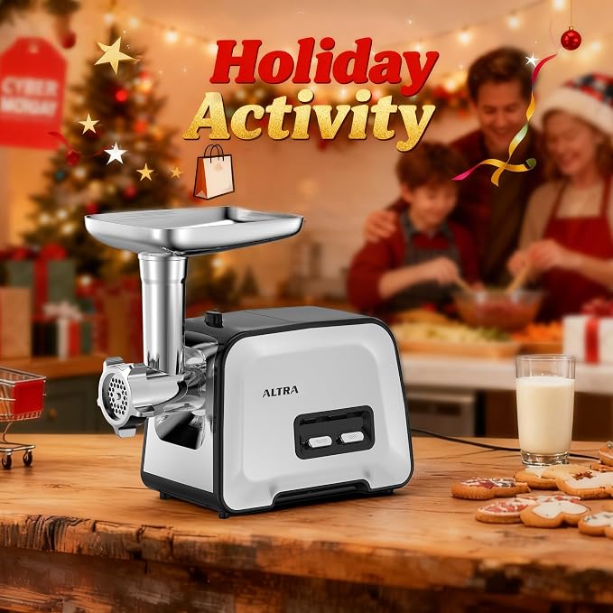 ALTRA LIFE Electric Meat Grinder, 2800W Max Sausage Stuffer with 2 Blades, 3 Plates, Sausage Tube & Kubbe Kit for Home use, Built-in Storage