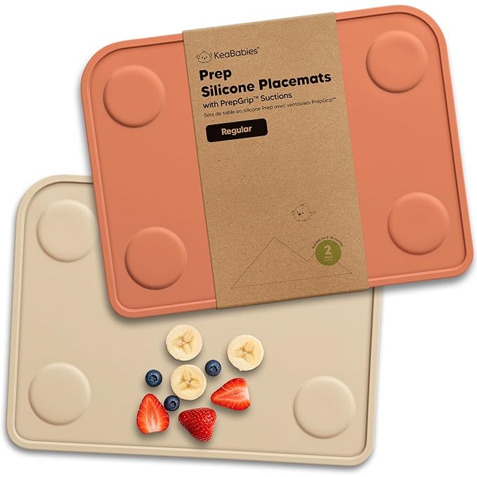 KeaBabies 2pk Silicone Placemats for Toddlers, Kids, 12x9 (Terracotta) | Non Slip Suction Silicone Placemat for Restaurants, Dining Table,Travel, Easy to Clean, Food Grade/BPA-Free, Small Table Mat