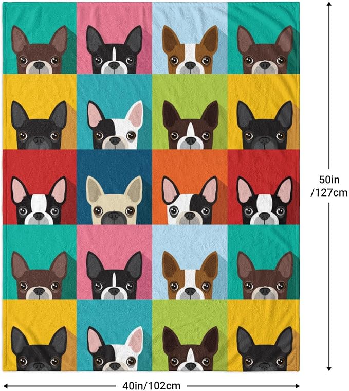 Boston Terrier Blanket for Kids 40x50 Inches - Plush Fleece Throw Blankets for Boys & Girls - Cozy Dog Themed Blankets for Bedroom & Car - Boston Terrier Lover Gift - Soft Pet Decor Blanket