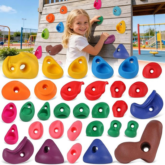 32 PCS Rock Climbing Wall for Kids,Rock Wall Climbing Holds,Adults Climbing Wall Grip Kits Holds Up to 230 lbs for Outdoor Indoor Home Playground Climbing Wall Holds