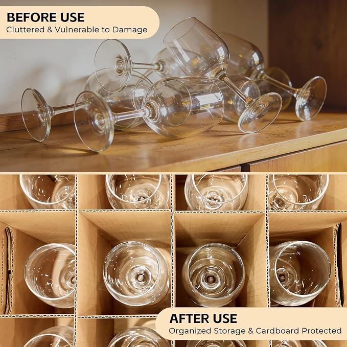 Wine Glass & Dish Moving Boxes, Glass Packing Boxes, Kitchen Storage Kit | 2 Pack, 15 x 12 x 10 In, Sturdy Corrugated Cardboard, with Ergonomic Handles & Secure Lids, for Glassware & Dishware, Brown
