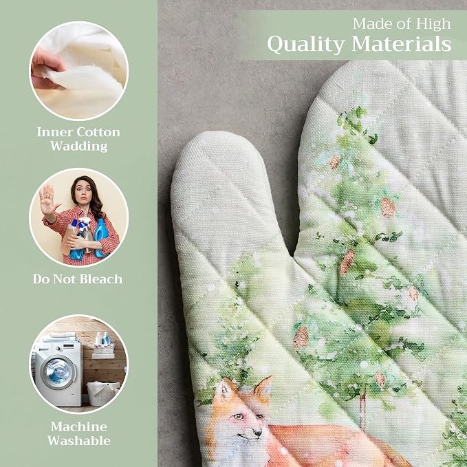 Maison d'Hermine Oven Gloves 100% Cotton Oven Mitt (7" x 13", Pack of 1) | With Loop Heat Resistant BBQ Cooking Gloves Baking Kitchen Handling Hot Pans Thanksgiving Christmas - Winter Mornings