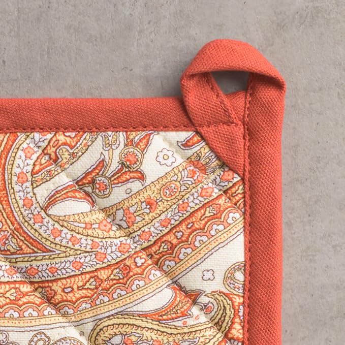 Maison d' Hermine Pot Holders 100% Cotton Potholders (8" x 8", Pack of 2) | Heat Resistant Hot Pads with Loop BBQ Cooking Baking Hotel Kitchen Handling Hot Pans Thanksgiving Christmas - Kashmir Paisley