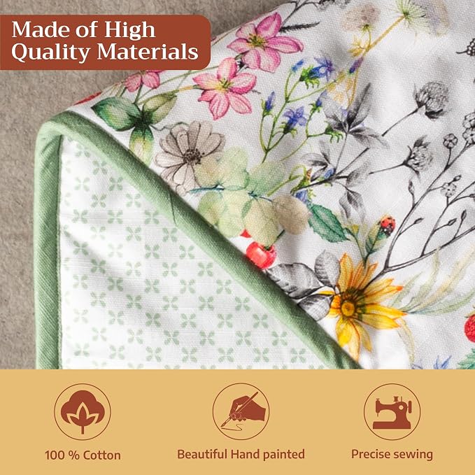 Maison d' Hermine Double Oven Mitts 100% Cotton Double Oven Glove (7"x35") | Heat Resistant BBQ Cooking Gloves with Loop Baking Grilling Kitchen Hotel Home Farmhouse Spring Summer - Printemps