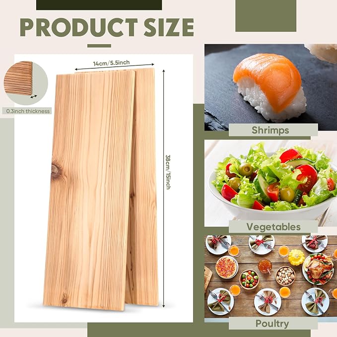 Landical 3/6/10/13/20 Pcs XL XXL Large Cedar Plank for Grilling Salmon Thicker Design Full Filet of Meat Fish Veggies Adding Extra Smoke and Flavor Soaking Fast Easy to Use(6 Pcs,15 x 5.5 Inches)