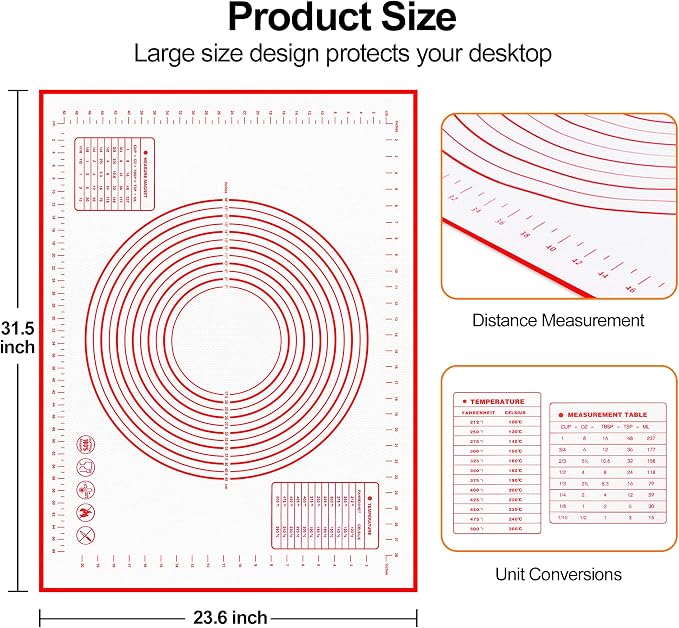 HOOMIL Silicone Baking Mat, 32"x24" | Food-Grade, BPA-free, Non-Stick,Non-Slip, Precision Measurements, Large, Easy to Store