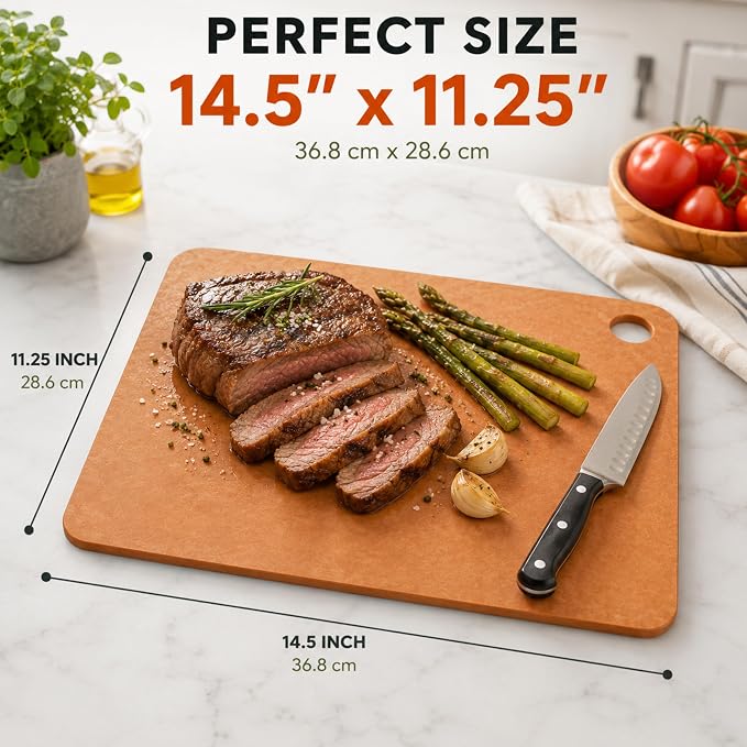 Wood Cutting Board for Kitchen - Dishwasher Safe Composite Chopping Board | Lightweight Wood Fiber, Heat Resistant to 350F, Knife Friendly, Non Slip, BPA Free Board for Meat, Bread, Vegetable and Fruit