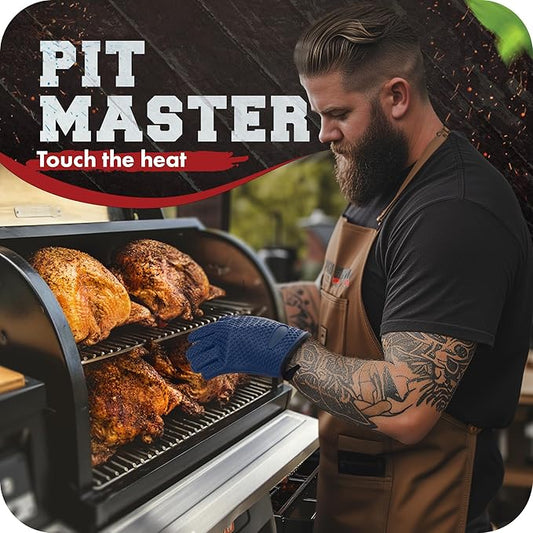 KITCHEN PERFECTION Silicone Smoker BBQ Gloves - Heat Resistant Oven Mitts | Waterproof, 5-Finger Design For A Better Grip, for Pitmasters, Meat Smoking, Grilling, Cooking, Frying Turkey | Grill Gift