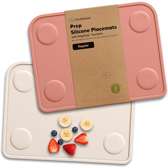 KeaBabies 2pk Silicone Placemats for Toddlers, Kids, 12x9 (Roseate) | Non Slip Suction Silicone Placemat for Restaurants, Dining Table,Travel, Easy to Clean, Food Grade, BPA-Free, Large Table Mat