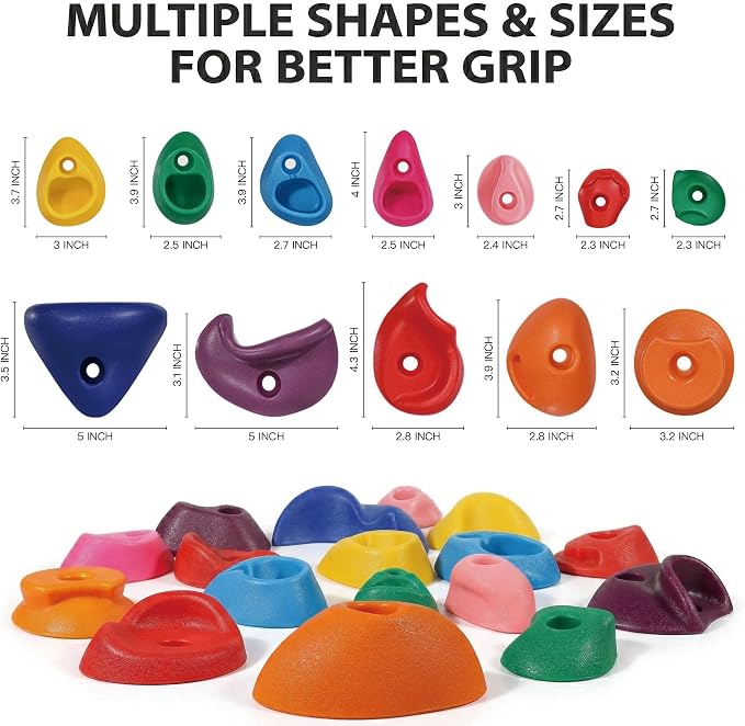 Rock Climbing Holds for Kids, 20 PCS Rock Wall Holds with Hardware, Indoor Outdoor Climbing Grips for Backyard Playset & Home Wall, Easy Install, Multicolor