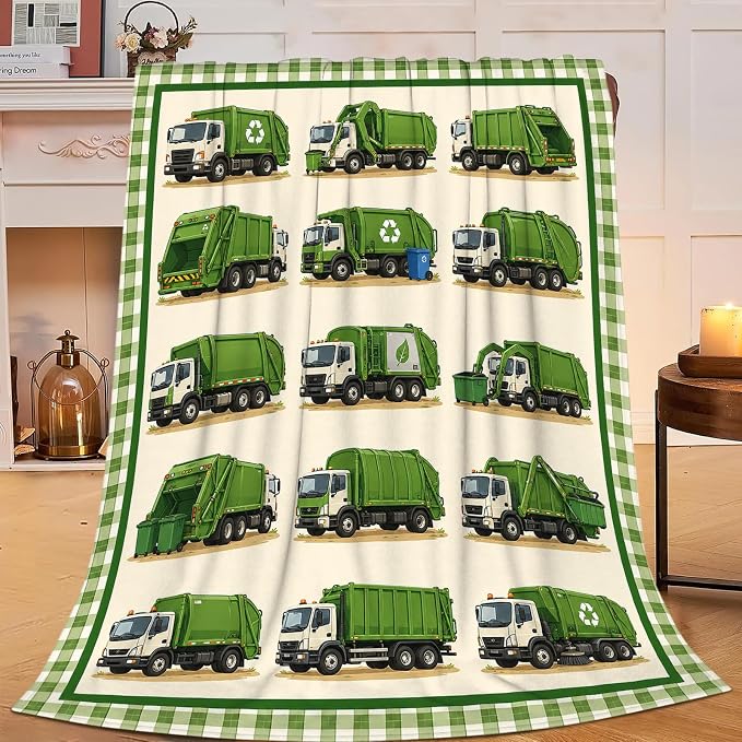 Yibuda Garbage Truck Throw Blanket Gift for Girl 50"X40" | Soft flannel throw blanket for couch, bed & travel, ideal for adults, kids & pet lovers, perfect cozy home decor gift.