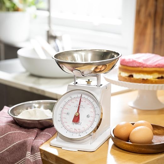MARLIZ Small Retro Kitchen Scale 4.4Lb/2Kg with 2 Bowls White |Mechanical dial Scale| Vintage | Pesa para alimentos| bascula de cocina|Bakers Scale