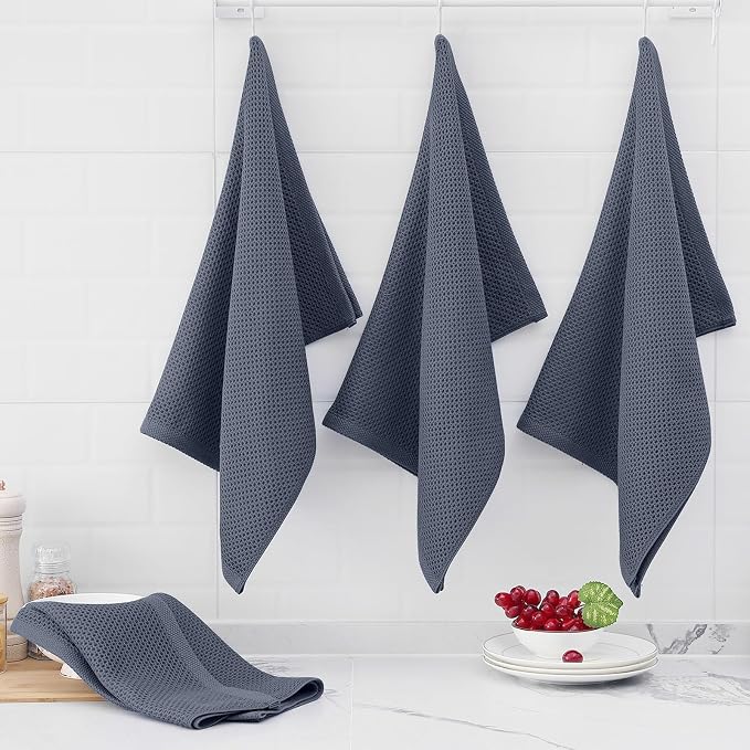 Homaxy 100% Cotton Oversized Waffle Weave Kitchen Towels, 5-Pack, Dark Grey | 20 x 28 Inches, Ultra Soft Absorbent Dish Towels, Quick Drying Large Cleaning Towels