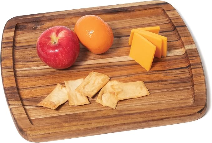 Lipper International Teak Wood Edge Grain Serving Platter, Small, 12" x 10" x 3/4"