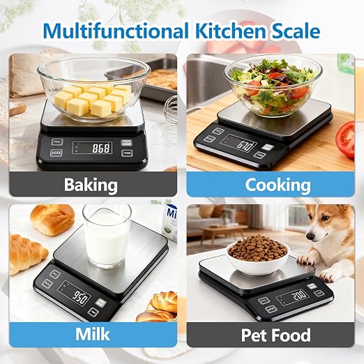 IPX7 Waterproof Food Scale 0.01oz/0.1g Precision Kitchen Scale Precisely Measures Grams and Ounces11lb/5kg Stainless Steel Digital Food Scales for Kitchen Gram Scale for Cooking, Baking