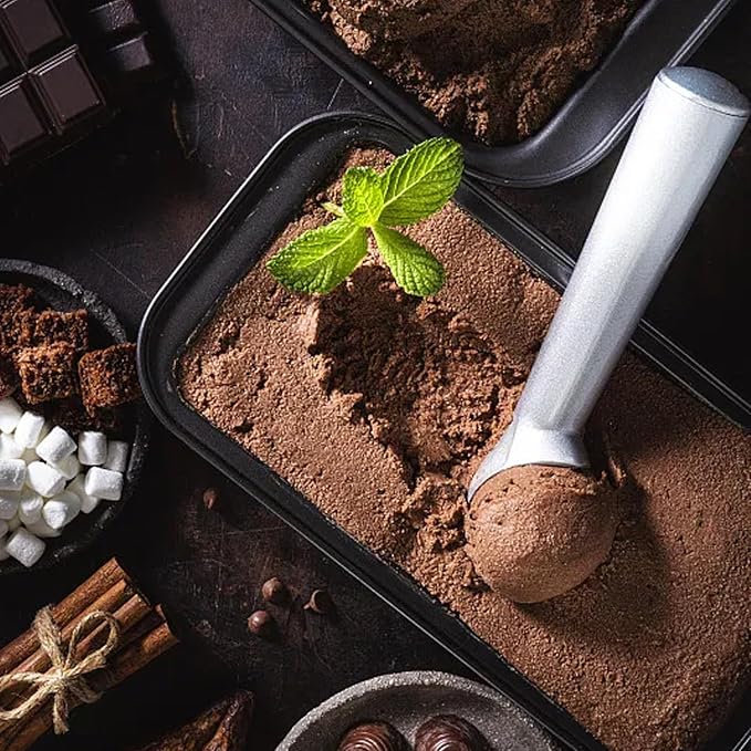 Ice Cream Scoop,7 inches Nonstick Anti-Freeze One Piece Aluminum Scooper Spoon, Heavy Duty Durable Design, Easy Clean, for Gelato, Cookie Dough, Sorbet, Almond (Silver)