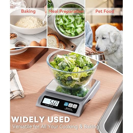 BOMATA 0.1g High Precision Food Scale, USB Rechargeable, 13lb Digital Kitchen Scale with Removable Stainless Steel Pan, Backlit LCD Display, for Cooking, Baking B621 Grey