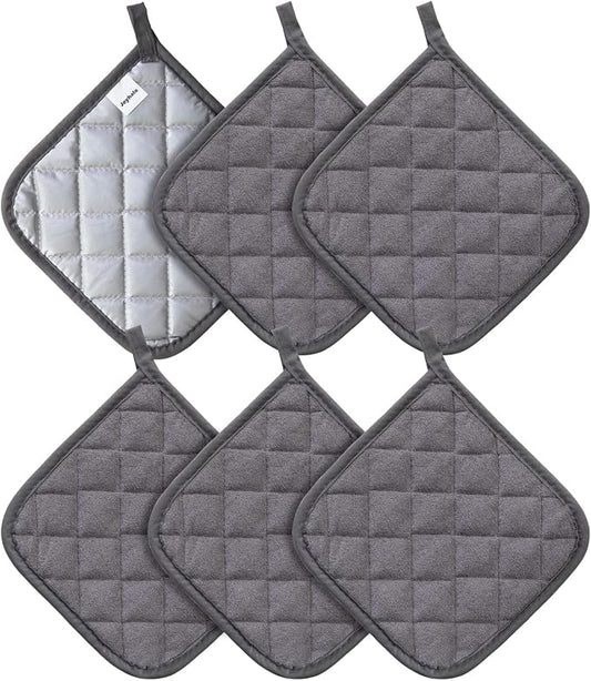 Joyhalo 6 Pack Pot Holders for Kitchen Clearance | Cotton Oven Holder with Great Heat Resistance, Potholders Sets for Kitchen, Countertops, Hot Pots and Pans, Dark Grey