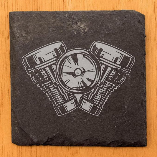Power & Protection: V-Twin Engine Coasters for Your Ride - Square Slate - Set of 8