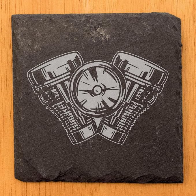 Power & Protection: V-Twin Engine Coasters for Your Ride - Square Slate - Set of 4