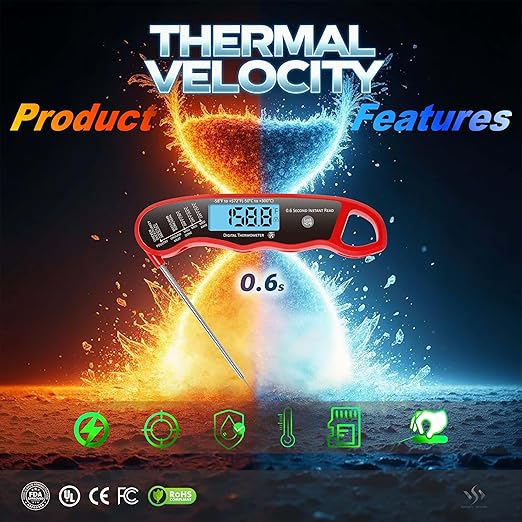 0.6S Instant Read Digital Meat Thermometer Probe/Pen，Factory‑Calibrated/Waterproof/Backlit/Magnetic/Flip Display/Motion Sensor:Outdoor BBQ, Barbecue Grilling, Smoking, Oven, Baking, Oil, Candy